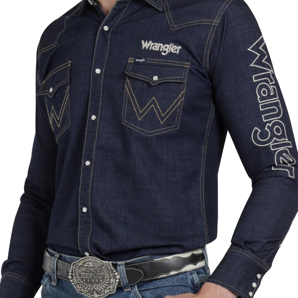 Foto 5 | Camisa Vaquera Wrangler Hombre Denim Regular Manga Larga 913 Azul