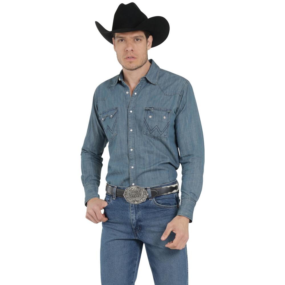 Foto 2 pulgar | Camisa Vaquera Wrangler Hombre Denim Regular Manga Larga 915 Azul