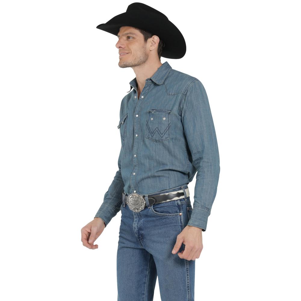 Foto 3 pulgar | Camisa Vaquera Wrangler Hombre Denim Regular Manga Larga 915 Azul