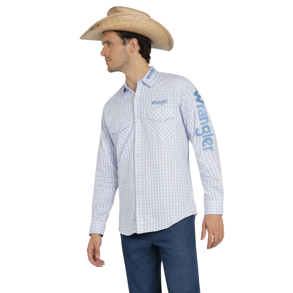 Foto 3 pulgar | Camisa Vaquera Wrangler Hombre Logos Regular Manga Larga 906 Azul