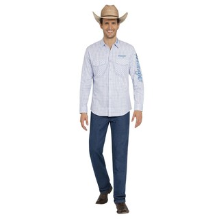 Foto 4 | Camisa Vaquera Wrangler Hombre Logos Regular Manga Larga 906 Azul