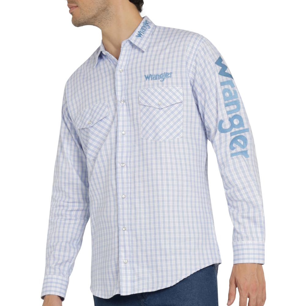 Foto 6 pulgar | Camisa Vaquera Wrangler Hombre Logos Regular Manga Larga 906 Azul