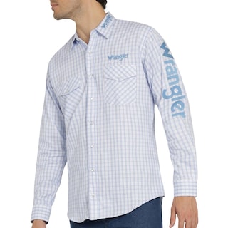 Foto 5 | Camisa Vaquera Wrangler Hombre Logos Regular Manga Larga 906 Azul