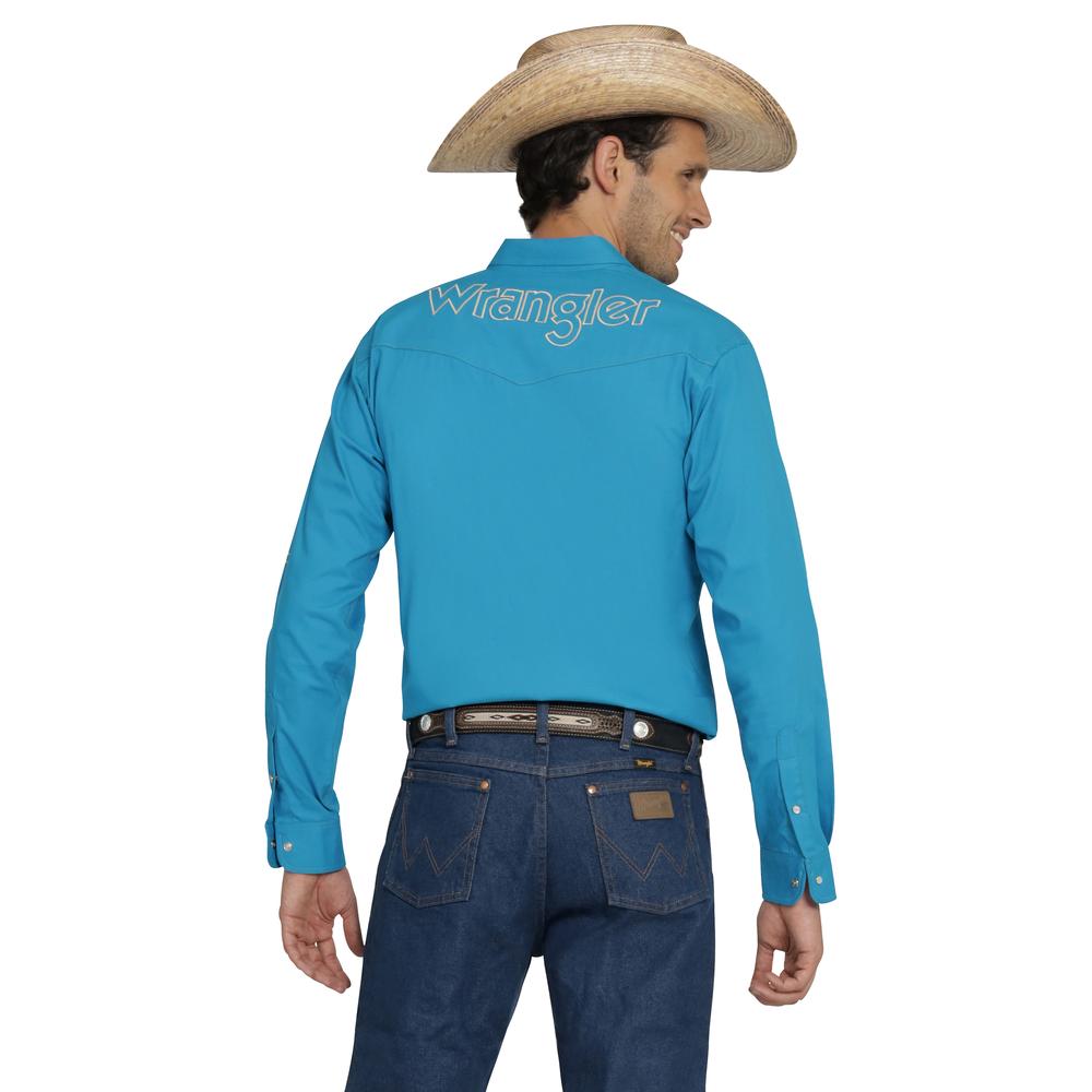 Foto 4 pulgar | Camisa Vaquera Wrangler Hombre Logos Regular Manga Larga 894 Turquesa