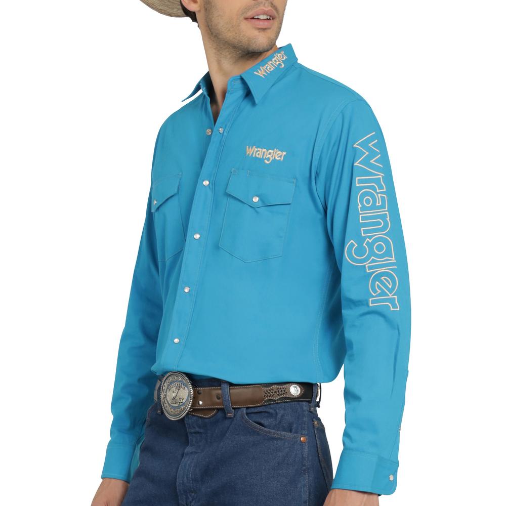 Foto 6 pulgar | Camisa Vaquera Wrangler Hombre Logos Regular Manga Larga 894 Turquesa