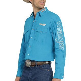 Foto 5 | Camisa Vaquera Wrangler Hombre Logos Regular Manga Larga 894 Turquesa