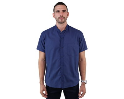 Foto 1 | Camisa Look De Lino Rams Cottons Manga Corta Azul Marino Slim Fit Para Hombre