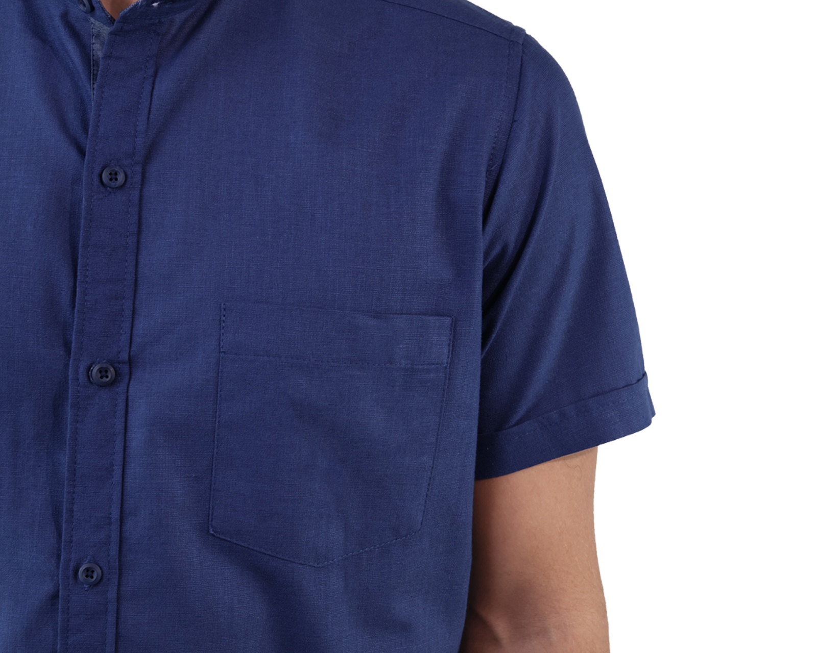 Foto 3 pulgar | Camisa Look De Lino Rams Cottons Manga Corta Azul Marino Slim Fit Para Hombre