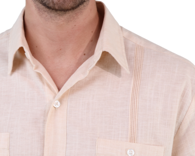 Foto 4 | Guayabera Caqui Manga Larga Marca Rams Cottons Alforzada Textura Lino Slim Fit Para Hombre