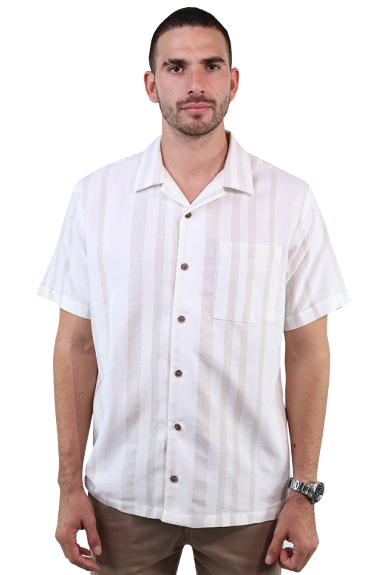 Foto 1 | Camisa De Algodón Rams Cottons Manga Corta Estilo Resort Estampado Arena Para Caballero
