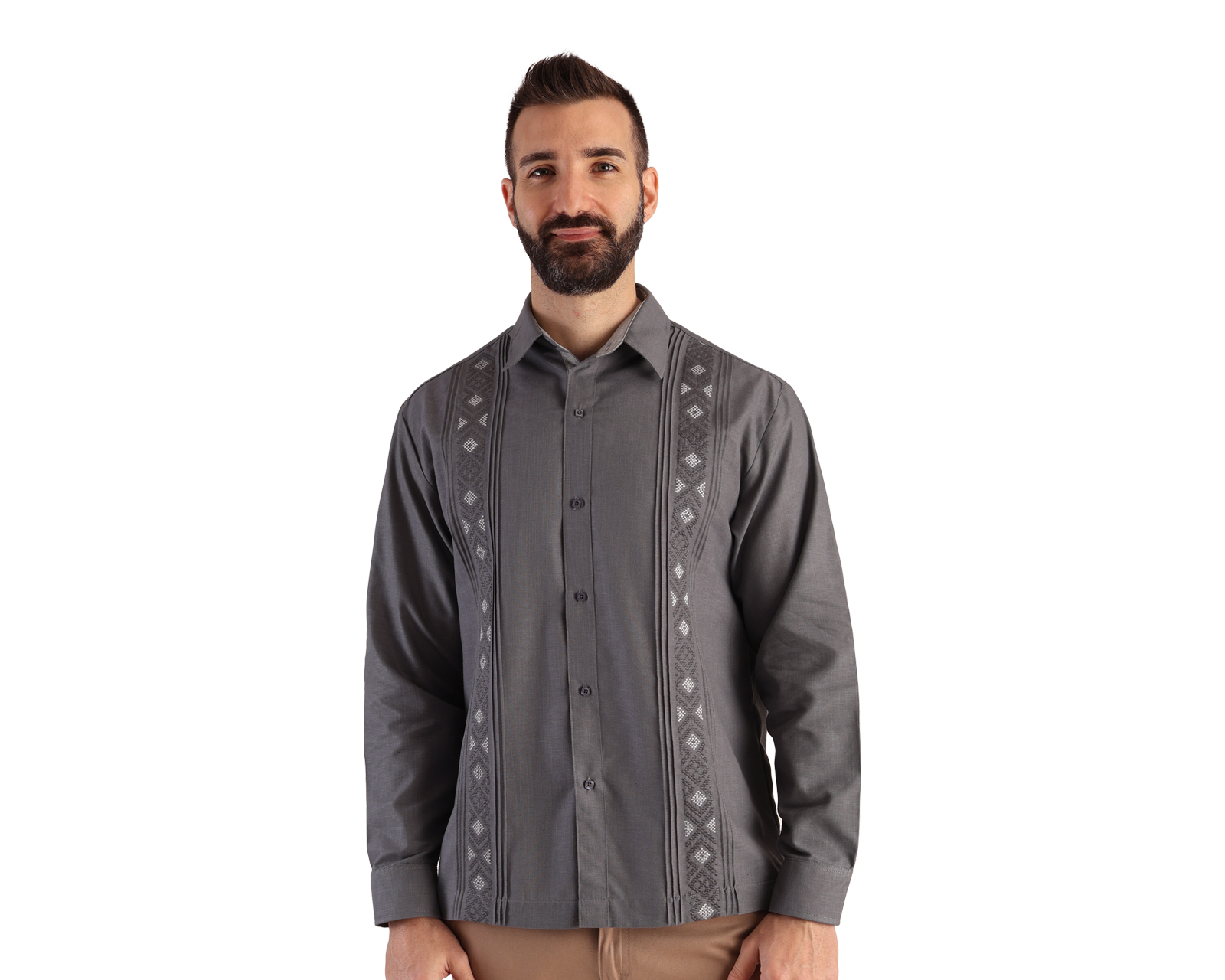 Foto 2 pulgar | Camisa Guayabera Rams Cottons Color Gris Alforzada Manga Larga Bordado Para Caballero