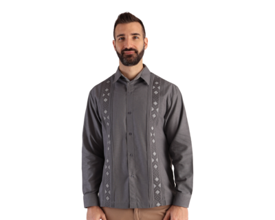 Foto 1 | Camisa Guayabera Rams Cottons Color Gris Alforzada Manga Larga Bordado Para Caballero