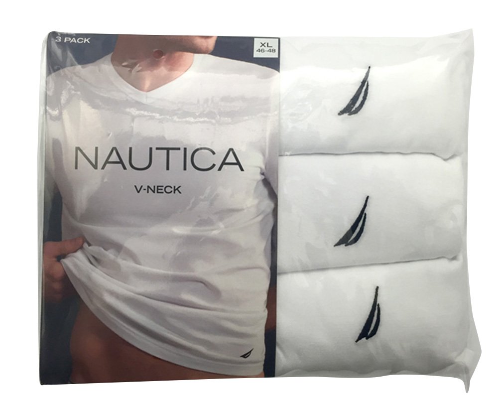Foto 4 pulgar | Camiseta Nautica De Algodón Con Cuello En V Para Hombre, Paquete De 3, Color Blanco, Talla M - Venta Internacional.