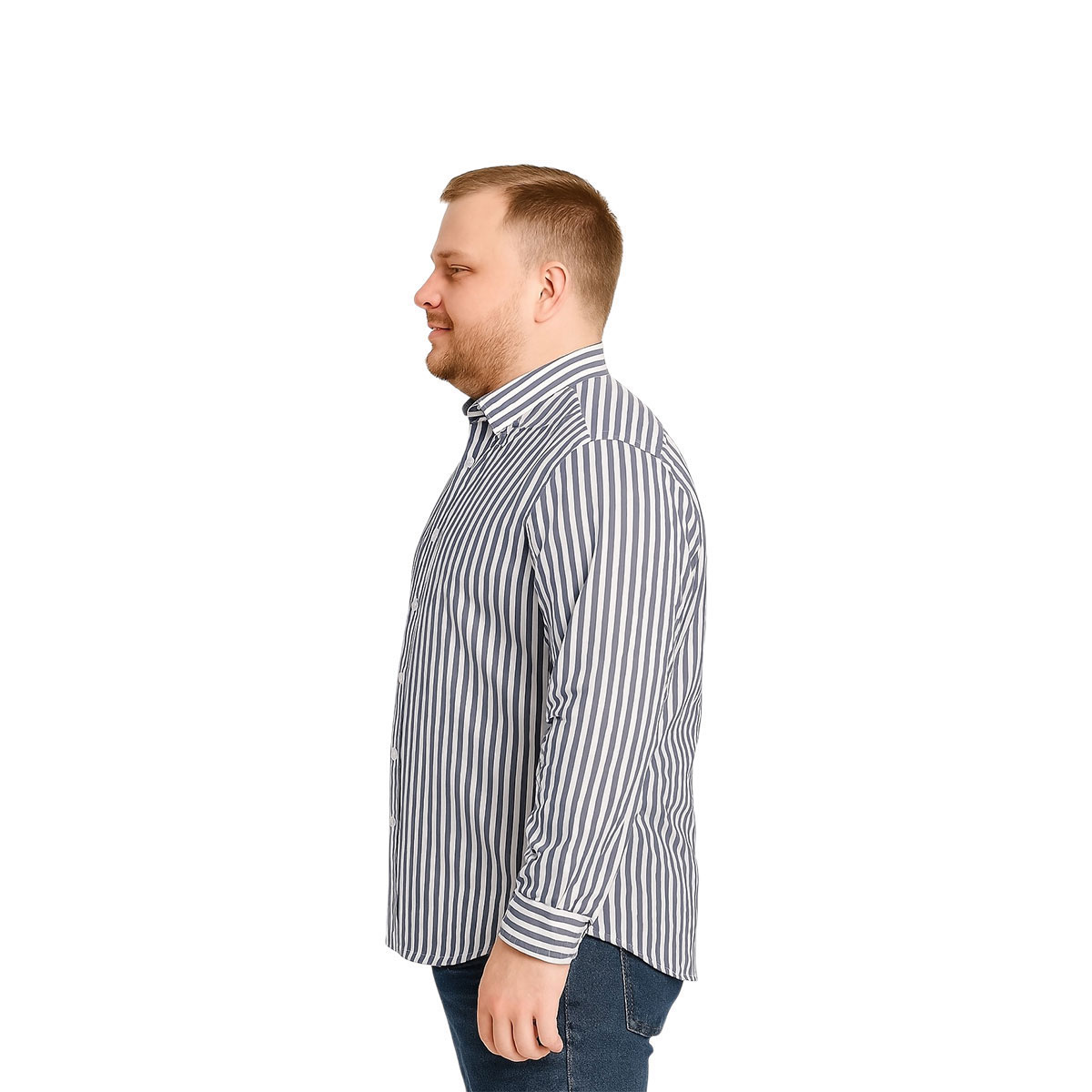 Foto 5 pulgar | Camisa Big Kong Blanca Rayas Grises Hombre Grande Formal