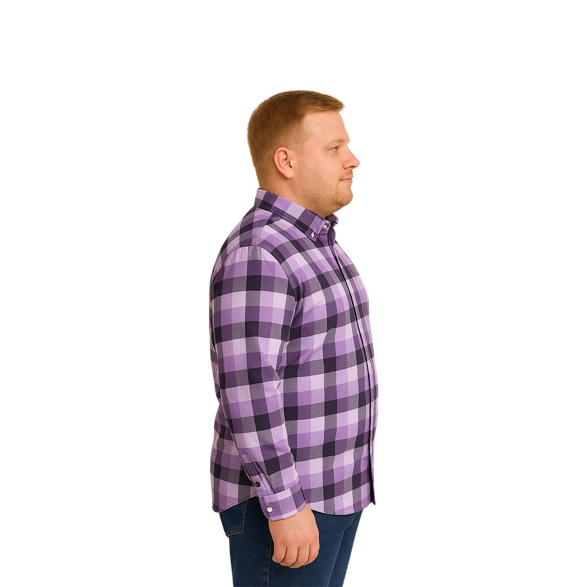 Foto 4 pulgar | Camisa Big Kong Lila Cuadros Morado Hombre Grande Formal