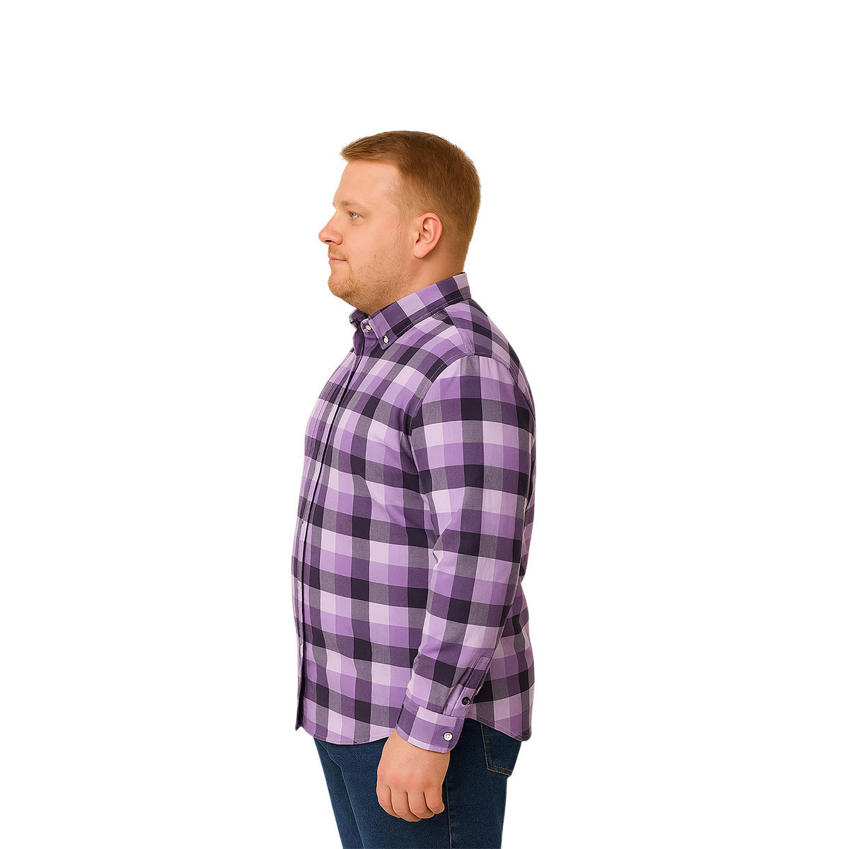 Foto 5 pulgar | Camisa Big Kong Lila Cuadros Morado Hombre Grande Formal