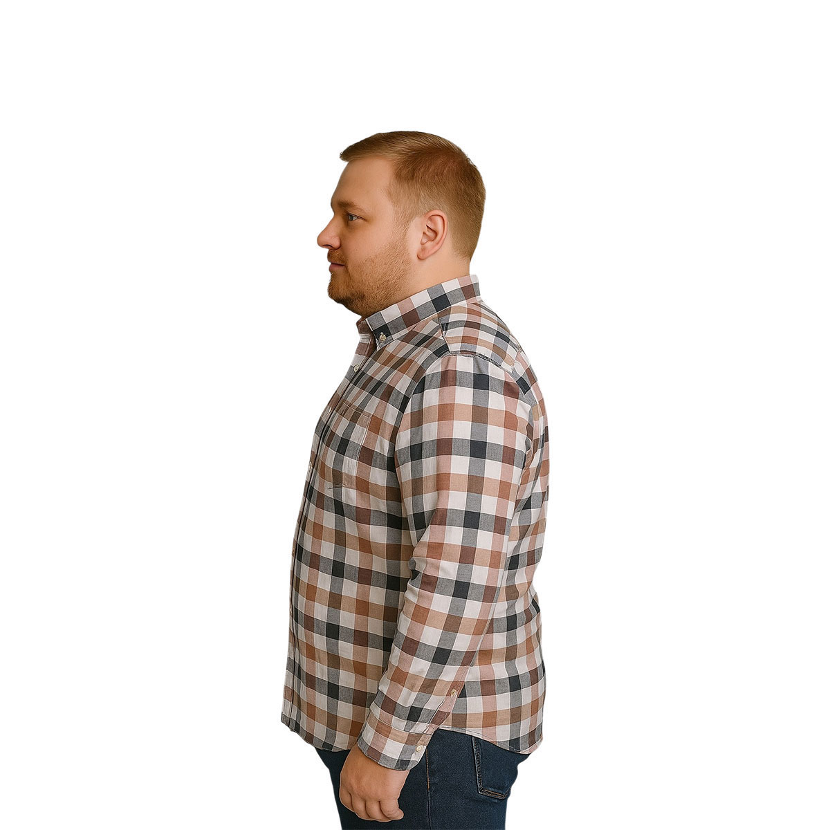 Foto 4 pulgar | Camisa Big Kong Cuadros Rosa Café Hombre Grande Manga Larga