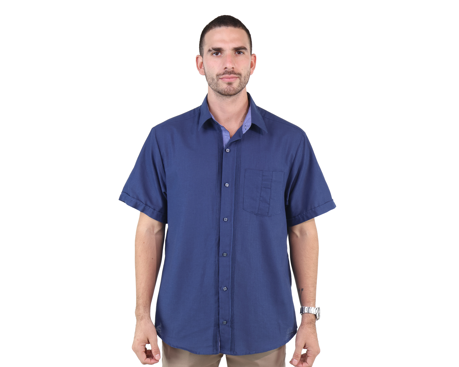 Foto 2 pulgar | Guayabera Manga Corta Azul Plúmbago Con Alforzas Corte Clasico Para Caballero