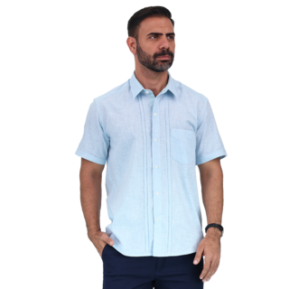 Foto 1 | Camisa Manga Corta Verde Aqua Tipo Guayabera Cuello Italiano Para Hombre