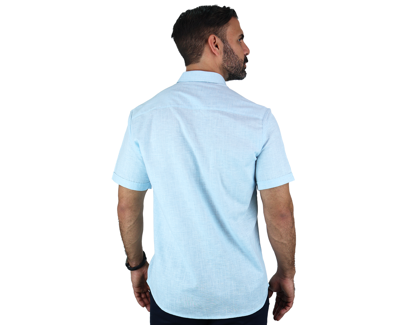 Foto 3 pulgar | Camisa Manga Corta Verde Aqua Tipo Guayabera Cuello Italiano Para Hombre