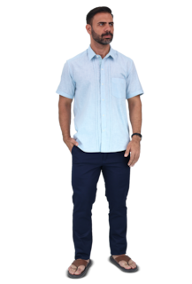Foto 3 | Camisa Manga Corta Verde Aqua Tipo Guayabera Cuello Italiano Para Hombre