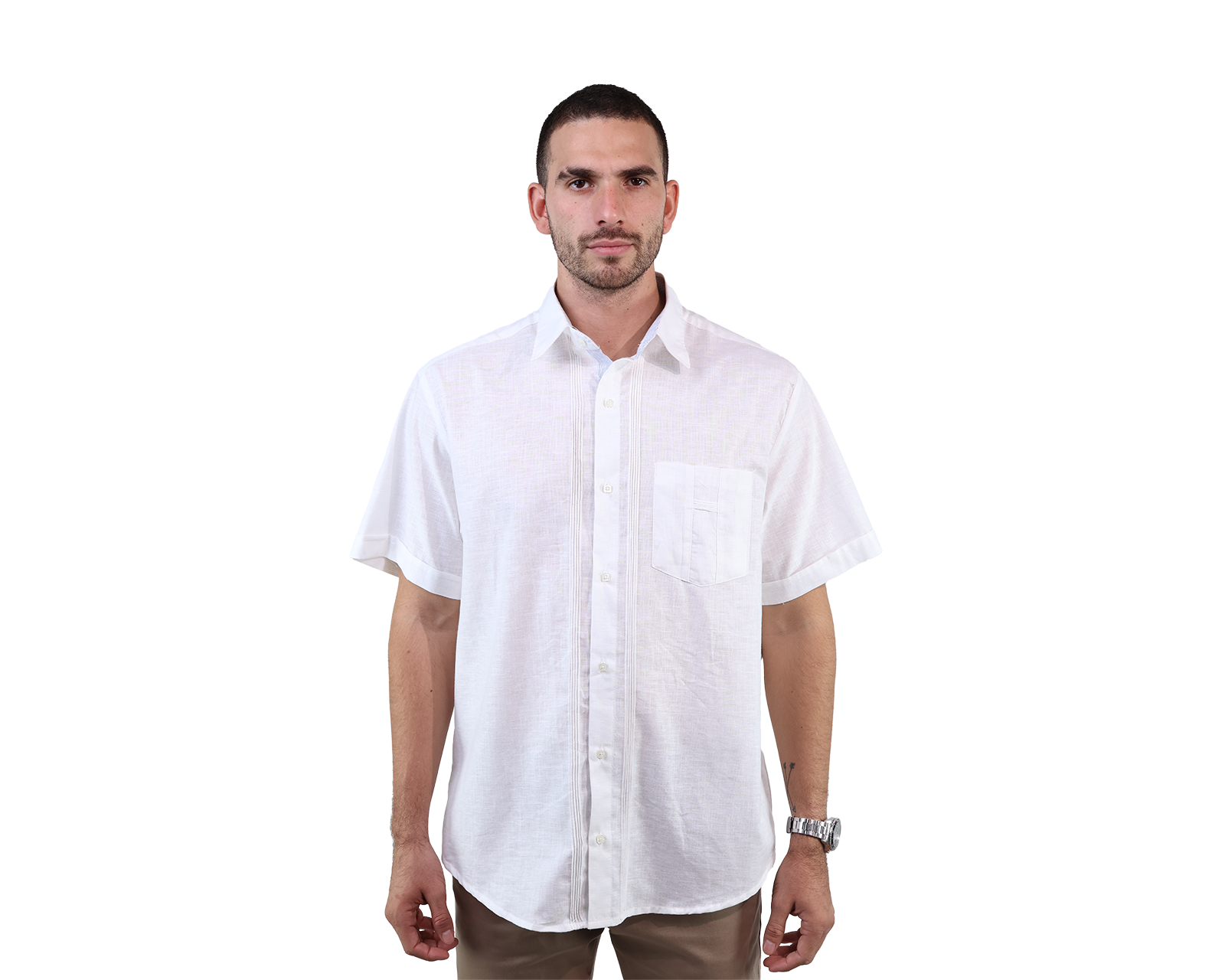Foto 2 pulgar | Guayabera Blanca Manga Corta Con Bolsa Corte Clasico Alforzada Para Caballero