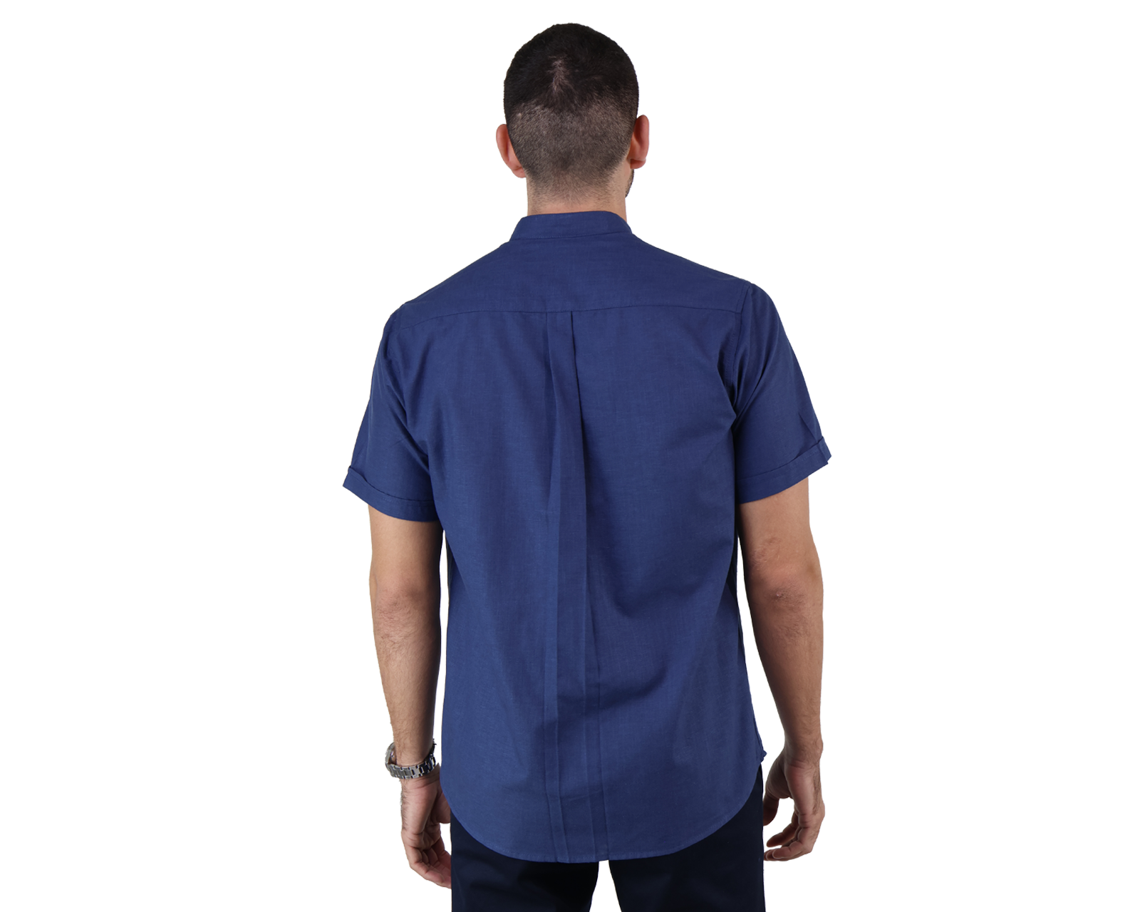 Foto 3 pulgar | Camisa Look De Lino Manga Corta Azul Marino Cuello Mao Slim Fit Hombre