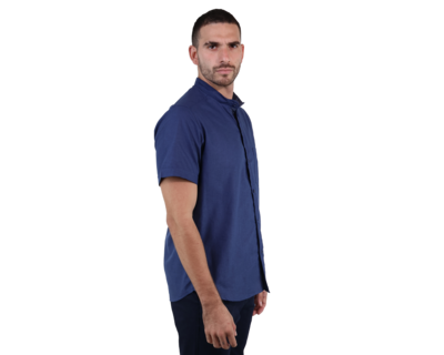 Foto 4 | Camisa Look De Lino Manga Corta Azul Marino Cuello Mao Slim Fit Hombre