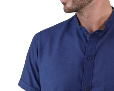 Foto 6 | Camisa Look De Lino Manga Corta Azul Marino Cuello Mao Slim Fit Hombre