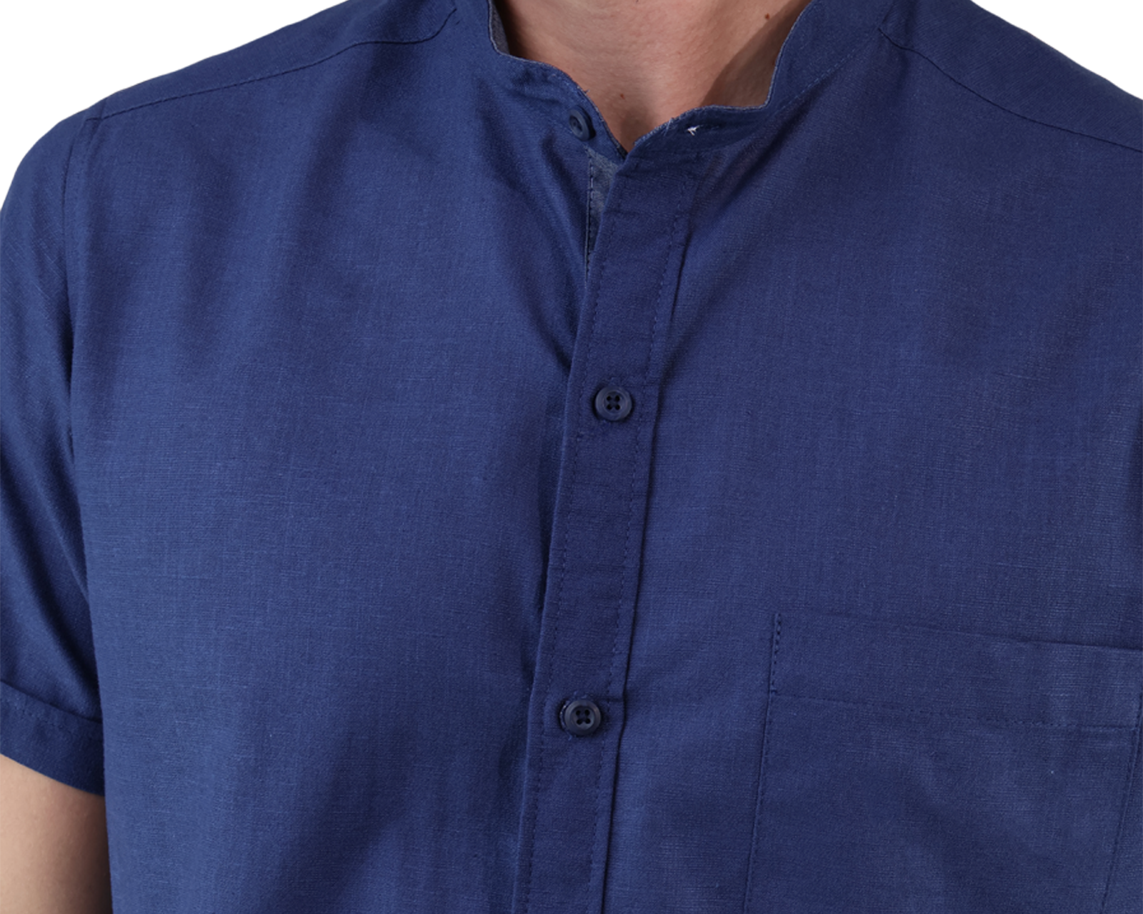 Foto 8 pulgar | Camisa Look De Lino Manga Corta Azul Marino Cuello Mao Slim Fit Hombre