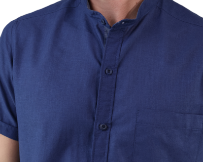 Foto 7 | Camisa Look De Lino Manga Corta Azul Marino Cuello Mao Slim Fit Hombre
