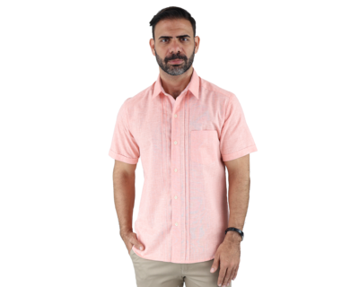 Foto 1 | Camisa Tipo Guayabera Color Salmón Manga Corta Con Alforzas Caballero