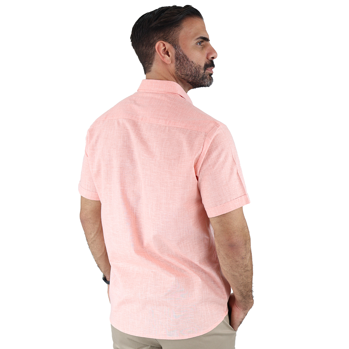 Foto 3 pulgar | Camisa Tipo Guayabera Color Salmón Manga Corta Con Alforzas Caballero