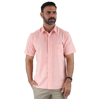 Foto 3 | Camisa Tipo Guayabera Color Salmón Manga Corta Con Alforzas Caballero