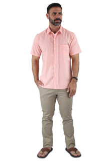 Foto 5 | Camisa Tipo Guayabera Color Salmón Manga Corta Con Alforzas Caballero