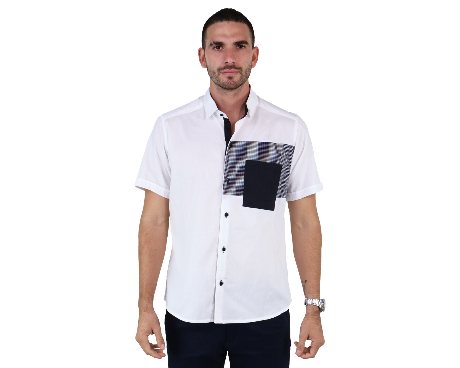 Foto 1 | Camisa De Algodón Manga Corta Parche En Bolsa Slim Fit Para Hombre