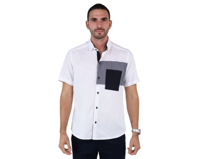 Foto 1 | Camisa De Algodón Manga Corta Parche En Bolsa Slim Fit Para Hombre