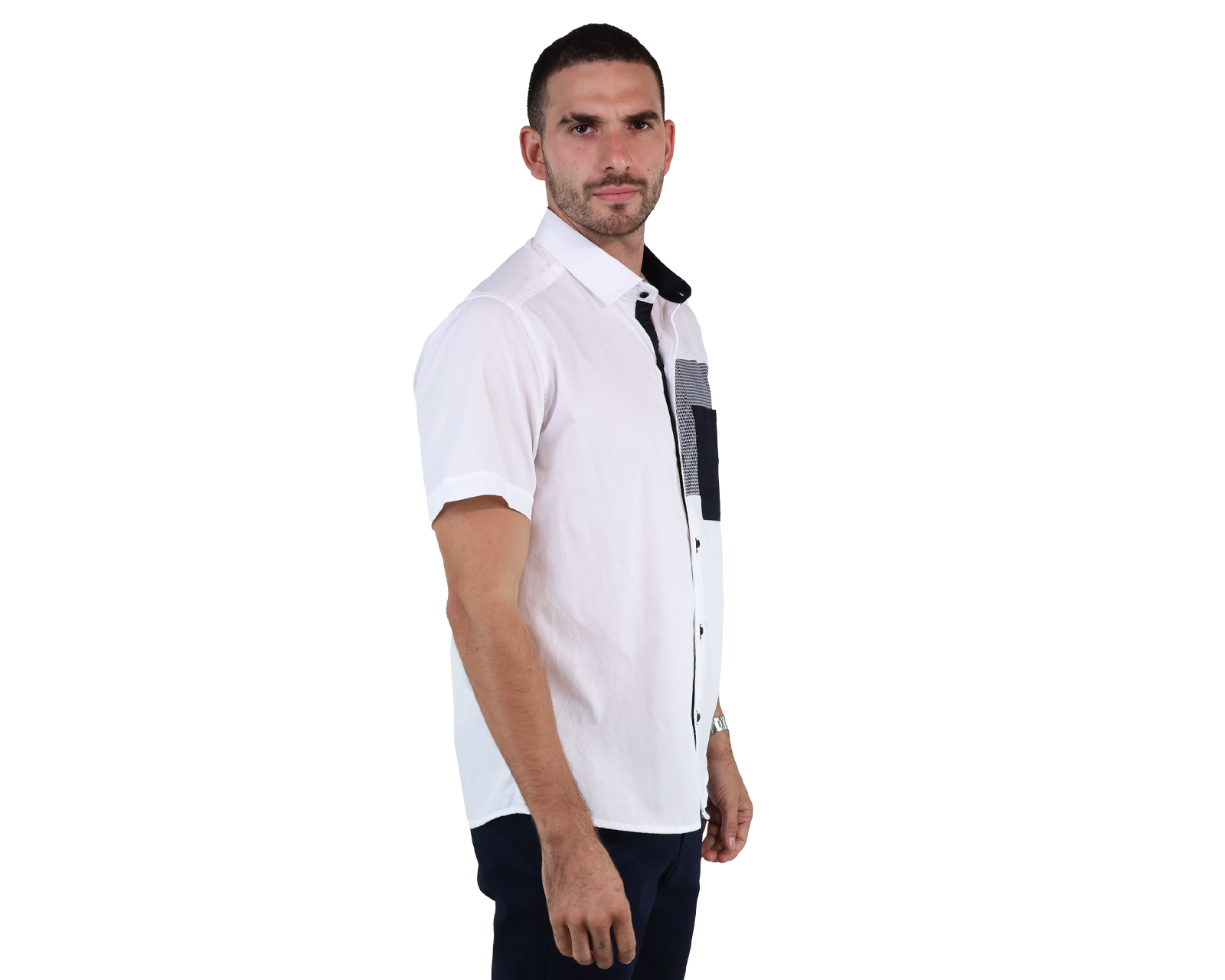 Foto 3 | Camisa De Algodón Manga Corta Parche En Bolsa Slim Fit Para Hombre