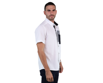 Foto 3 | Camisa De Algodón Manga Corta Parche En Bolsa Slim Fit Para Hombre