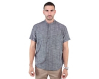Camisas De Vestir Manga Corta Look De Lino Negro Jaspe Slim Fit Hombre