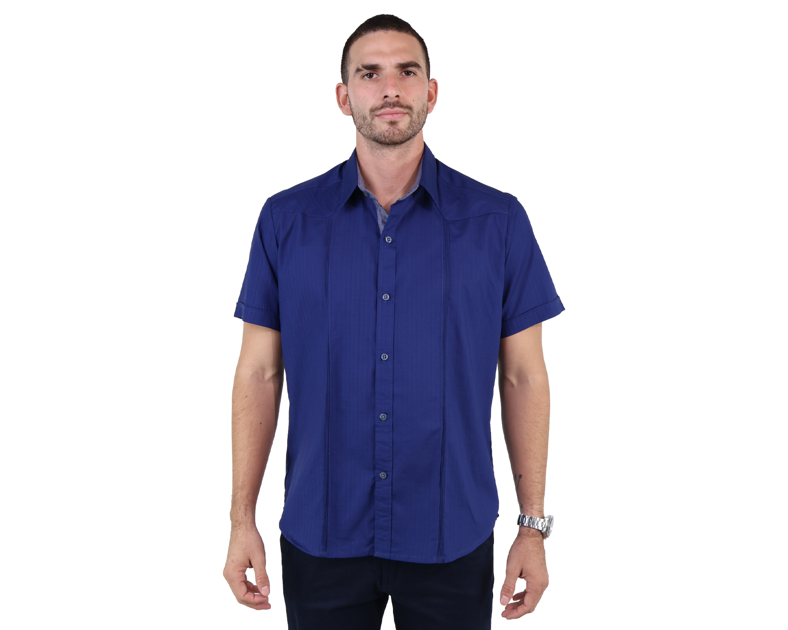 Foto 2 pulgar | Camisa Guayabera Bordada Color Azul Corte Regular De Algodón Para Caballero