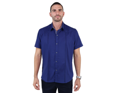 Foto 1 | Camisa Guayabera Bordada Color Azul Corte Regular De Algodón Para Caballero