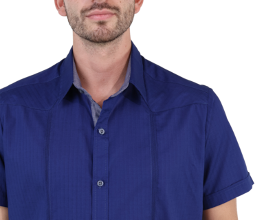 Foto 3 | Camisa Guayabera Bordada Color Azul Corte Regular De Algodón Para Caballero