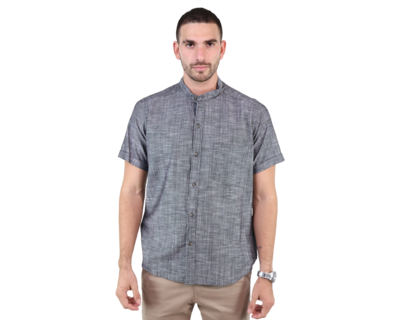 Foto 1 | Camisas De Vestir Manga Corta Look De Lino Negro Jaspe Slim Fit Hombre