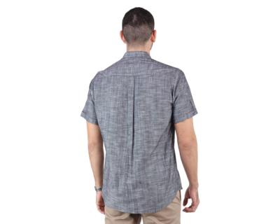 Foto 2 | Camisas De Vestir Manga Corta Look De Lino Negro Jaspe Slim Fit Hombre