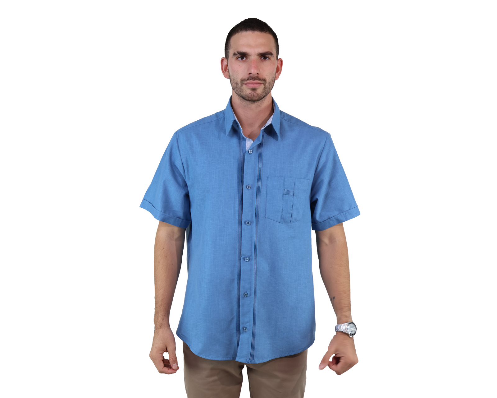 Foto 2 pulgar | Guayabera Azul Acero Manga Corta De Algodón Corte Clasico Para Caballlero