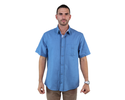 Foto 1 | Guayabera Azul Acero Manga Corta De Algodón Corte Clasico Para Caballlero