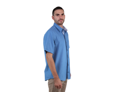 Foto 3 | Guayabera Azul Acero Manga Corta De Algodón Corte Clasico Para Caballlero