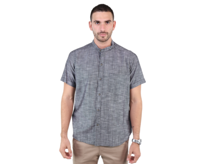 Foto 1 | Camisas De Vestir Manga Corta Look De Lino Negro Jaspe Slim Fit Hombre