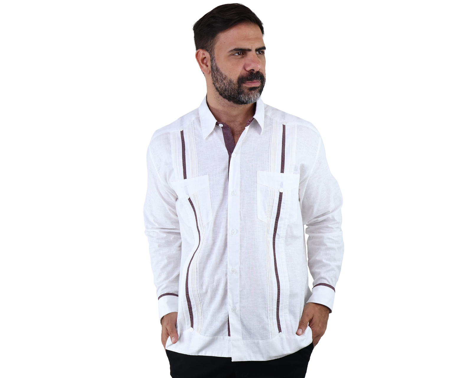 Foto 2 pulgar | Guayabera Clásica Manga Larga Blanca Con Alforzas Y Detalle Para Hombre